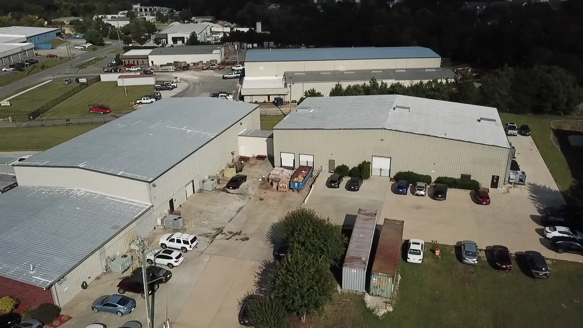 Aerial view of the Coretek 360 facility in Concord, North Carolina, with its loading docks and parking lot
